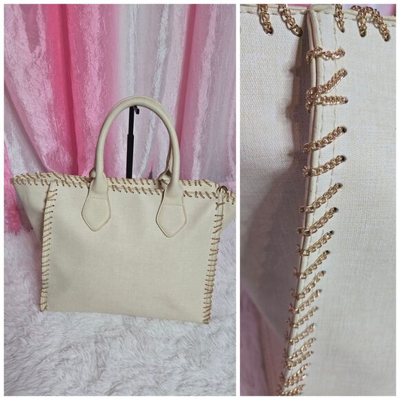 Urban Expressions Cream Chain Detailing Shoulder Bag Purse 14x12x5 - Picture 1 of 13